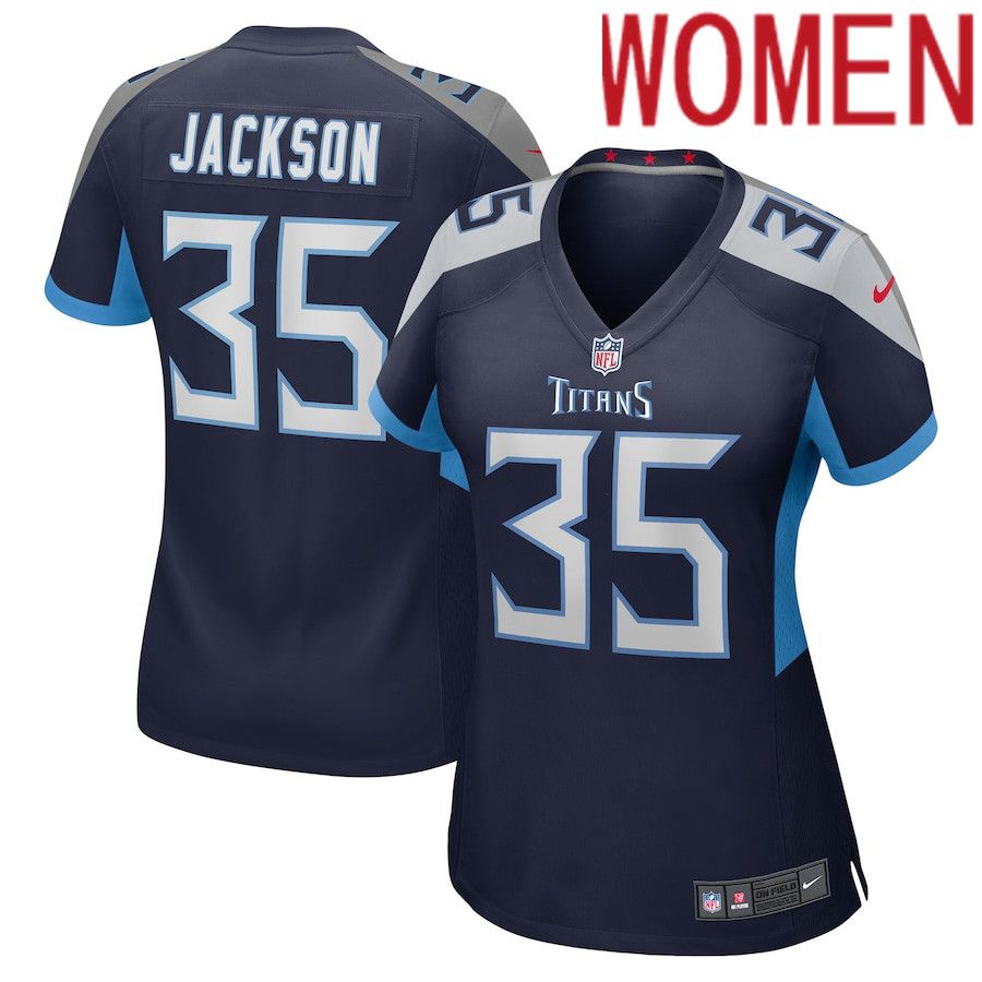 Women Tennessee Titans 35 Chris Jackson Nike Navy Game NFL Jersey